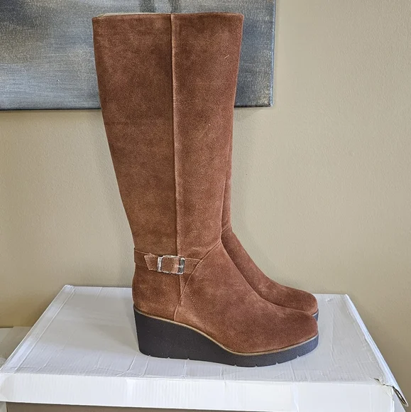 Giani Bernini Atlinaa Suede Leather Wedge Knee High Boots Size 10 NWB - Picture 4 of 10